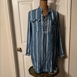 Blue Striped Long Sleeve Dress